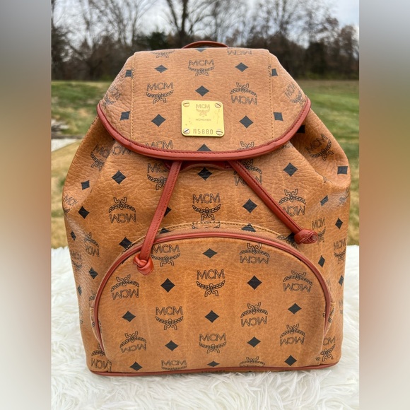 MCM Visetos Cognac Backpack - Picture 1 of 14